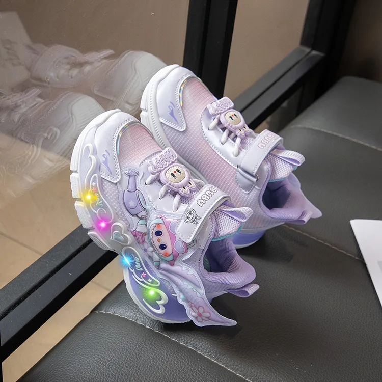 女童运动鞋2025春秋儿童鞋子中大童网面拉布布带灯发光透气老爹鞋