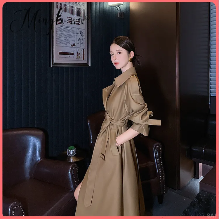 韩版秋季卡其色风衣女通勤2025中长版高端宽松过膝新款时尚气质