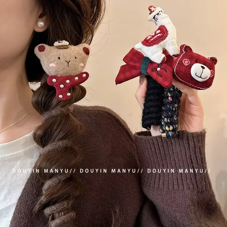 漫予可爱甜美新年红色秋冬泡泡辫发圈编发神器2024新款女扎头发绳