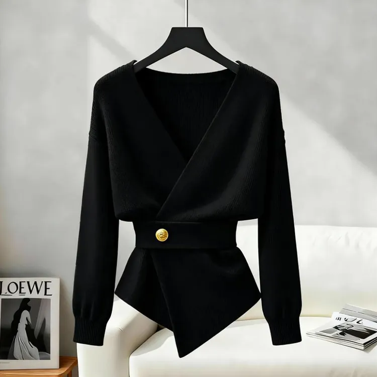 甜美温柔风韩系超好看黑色毛衣慵懒高级感2025秋季新款女针织上衣