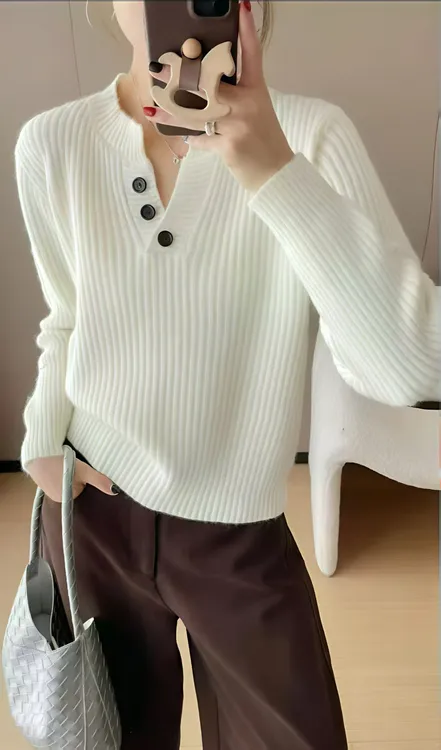 半开套头针织衫冬季毛衣女新品纯色百搭显瘦时尚气质显瘦上衣