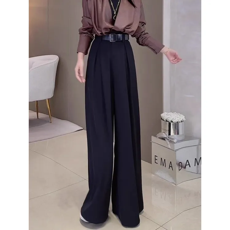 毛呢阔腿裤女秋冬2025新款高腰显瘦直筒裤加厚裤子窄版黑色西装裤