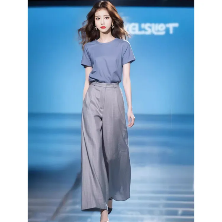夏装搭配一整套韩系高级感超好看休闲显瘦今年流行阔腿裤两件套装