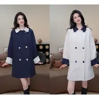 小乖逃1双面穿风衣裙外套米色藏蓝大衣订货会意大利轻奢S25592