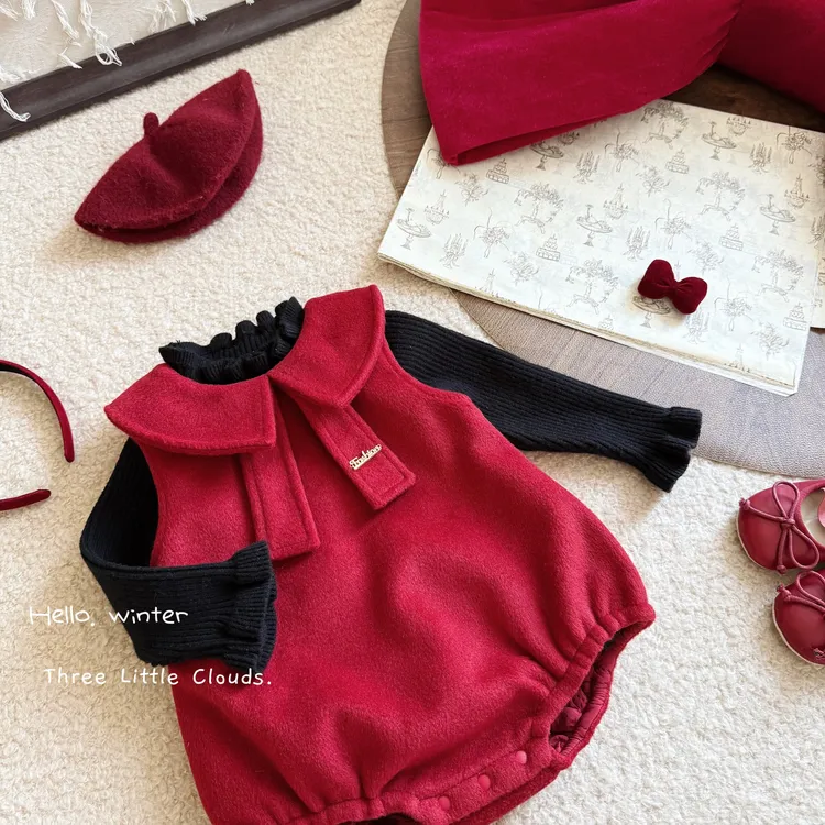 三小朵2933【茜茜公主】婴幼儿女宝宝高级毛呢哈衣新年周岁洋气