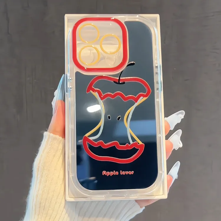 适用苹果iPhone16手机壳15可爱线条苹果核奶油镜面mate60华为小众