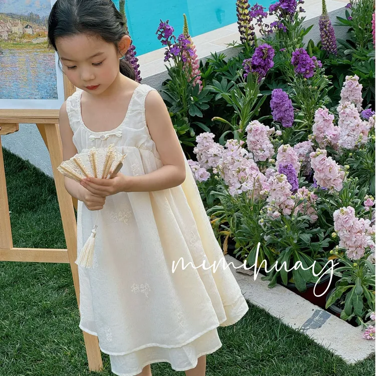 拉萨发货西藏包邮夏季女童夏款纯色网纱清新连衣裙ZXT-X76