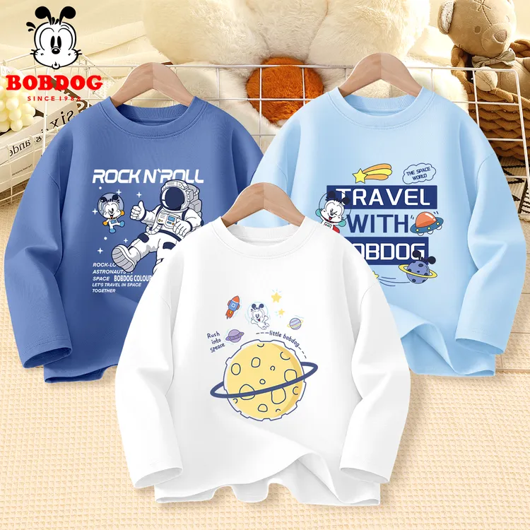 巴布豆卡乐男童长袖t恤2025新款中大童纯棉打底衫薄款儿童童装潮