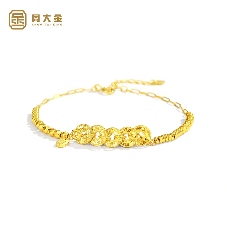 925银手链 周大金碎冰冰五帝钱手链女纯银盘缠手串2026招财纳福