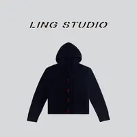 LING/STUDIO『红豆暖语』秋季时尚慵懒风宽松连帽开衫毛衣5091418