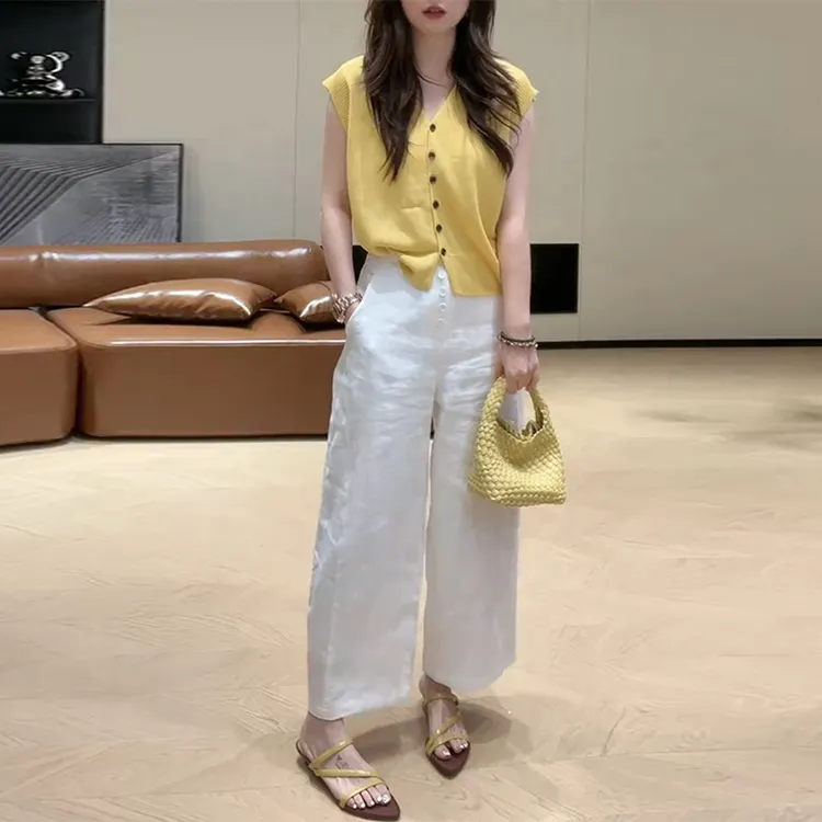 慵懒风女装时尚套装2025夏季新款短袖针织衫上衣休闲裤两件套女装