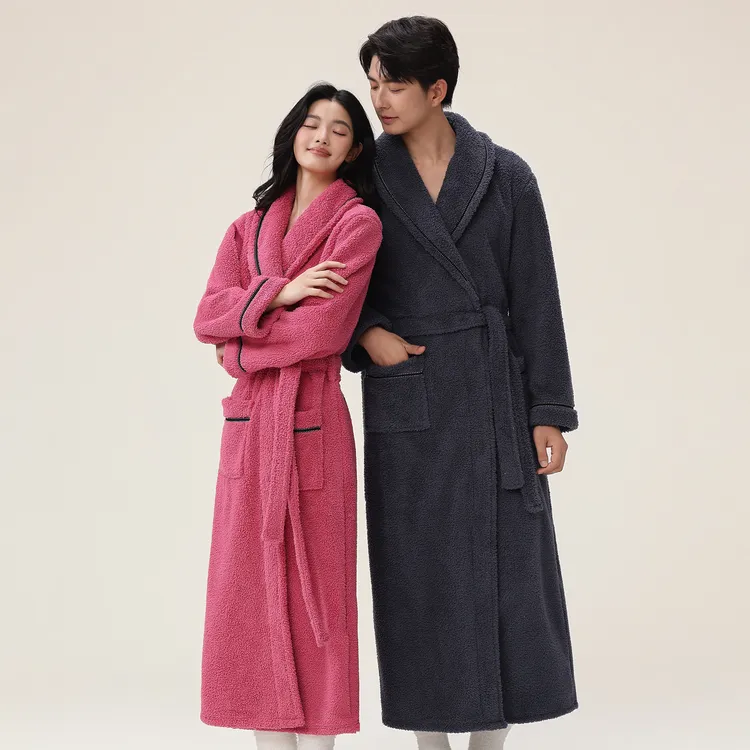 秋冬季珊瑚绒睡袍两件套装2025新款女睡衣情侣浴袍男法兰绒家居服