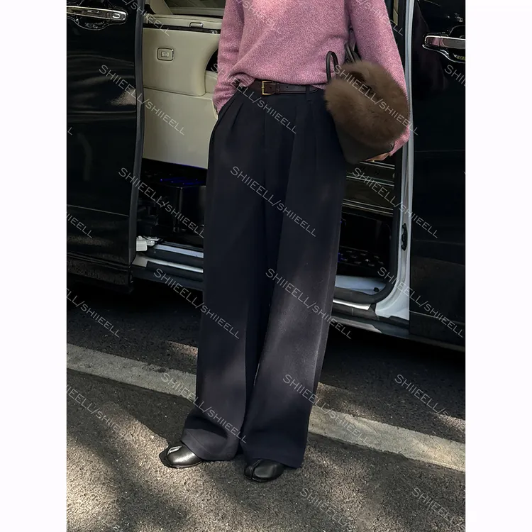 SHIIEELL【必买裤】高腰阔腿垂感拖地裤抽褶显瘦百搭休闲裤W2516