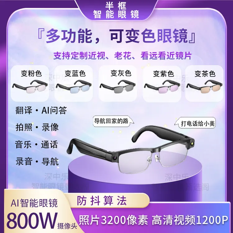 800万摄像头拍照识物翻译AI智能渐变色开放式智能眼镜2025最新款