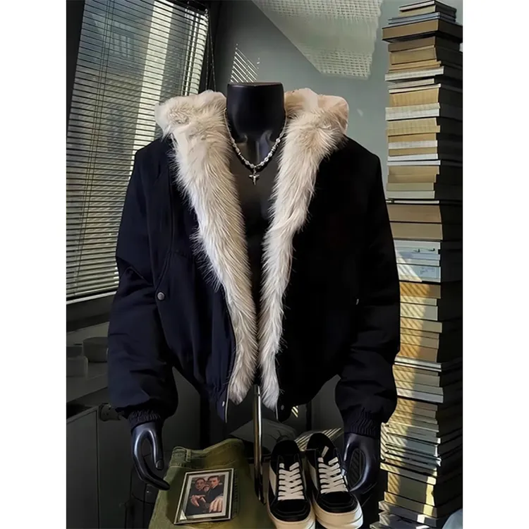 座山雕毛领vintage棉服男冬季加厚保暖情侣棉衣美式街头帅气外套