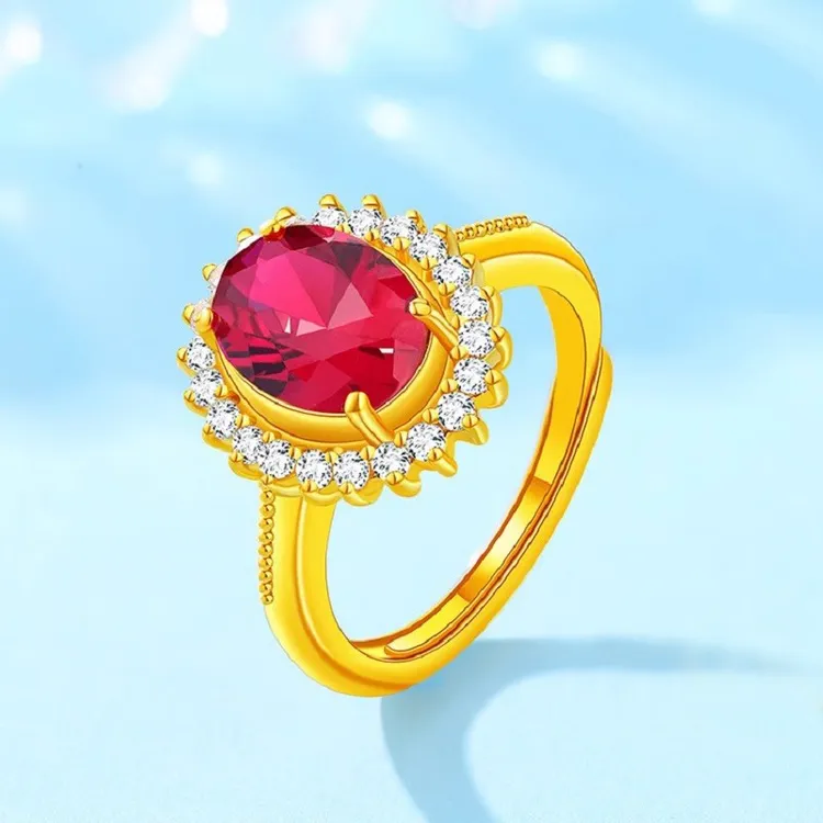 999足金红色戒指妈妈款女黄金珠宝首饰母亲节礼物送妈妈