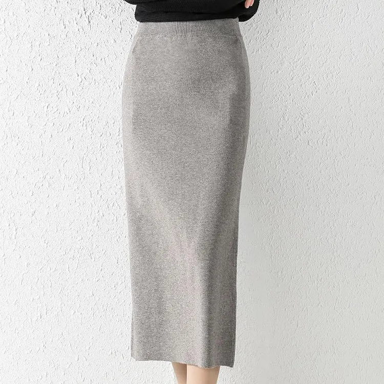 针织半身裙中长款女春秋新款洋气高腰直筒秋冬一步裙包臀裙子半裙