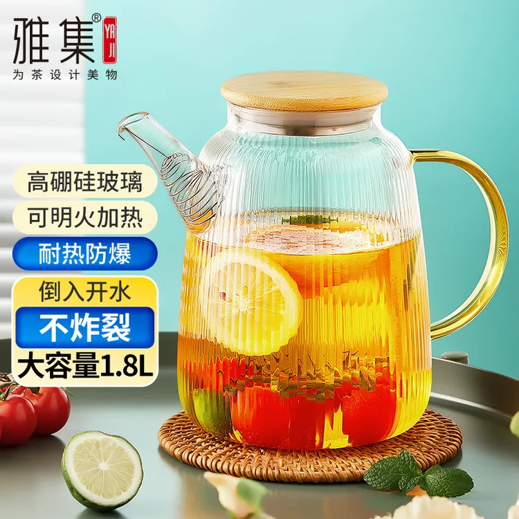 大容量冷水壶棱影茶具轻奢果茶小清新竹盖纯色凉水壶家用煮茶壶