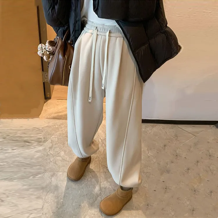 休闲裤女款爆款2025新款弯刀裤女士卫裤宽松直筒显瘦加厚束脚裤子