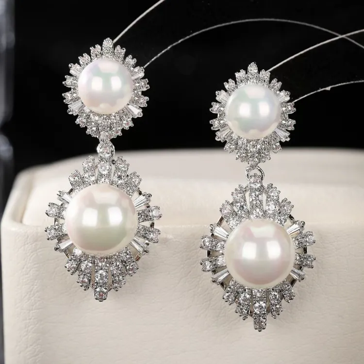 铜合金仿珍珠耳饰 轻奢高级感时尚个性镶嵌珍珠水滴耳环