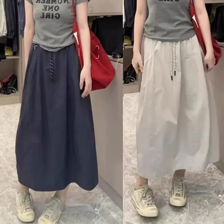 老钱风松紧腰南瓜裙女2025夏季新款宽松显瘦休闲百搭潮流半身裙潮