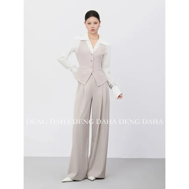 「三七比例」春夏高腰阔腿休闲裤女式显瘦慵懒风拖地裤子HBZC621157