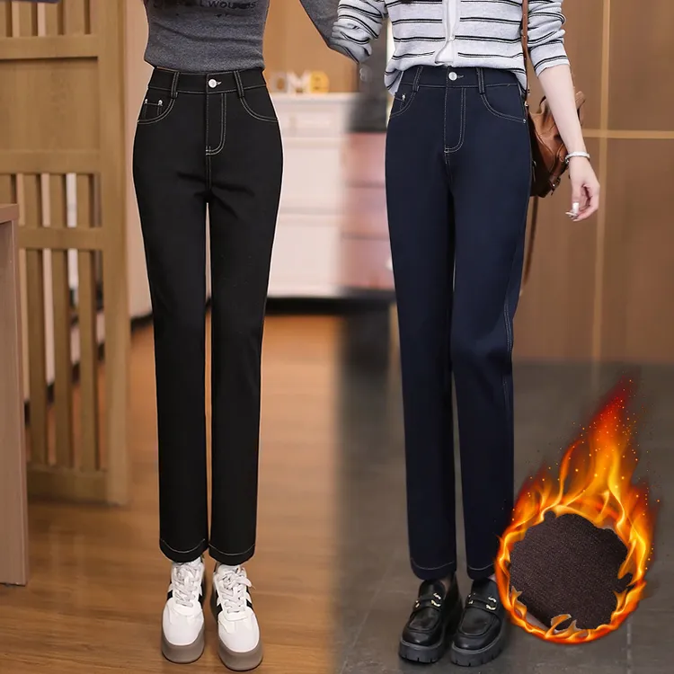 金谷谷加绒烟管牛仔裤女款爆款2025款女裤显瘦百搭秋冬裤子女6011
