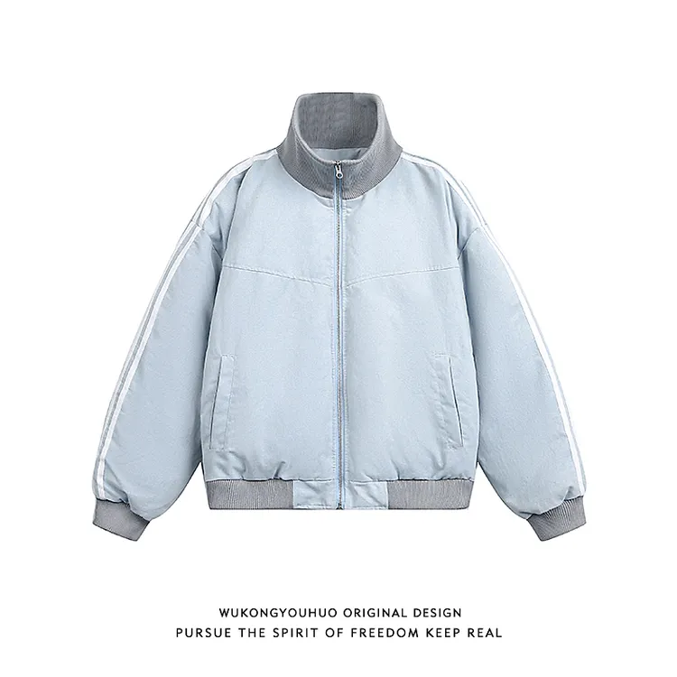 悟空有货冬季街头复古小高领棉衣男潮牌宽松情侣加厚保暖棉服外套