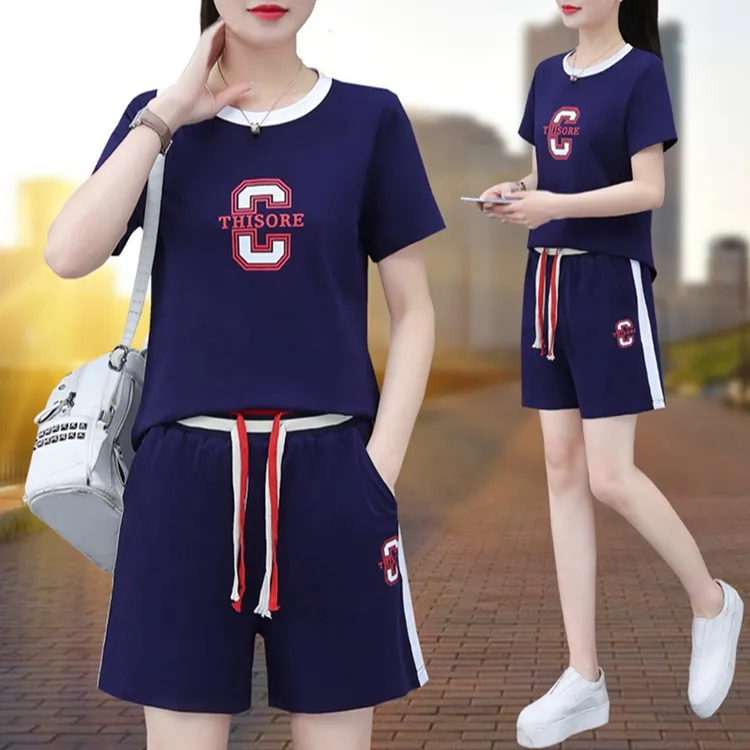 【上衣+裤子一整套】2025新款夏季纯棉短袖短裤休闲洋气运动两件套