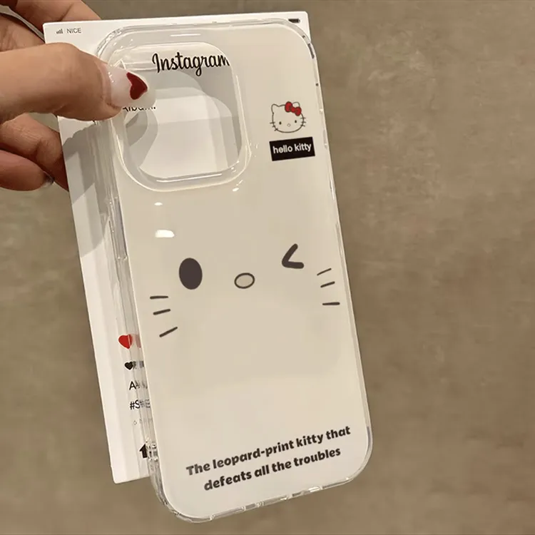 奥菲顿简约kitty猫表情适用iPhone16大孔手机壳华为viv小米oppo套