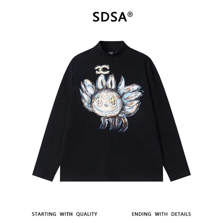 SDSA男士秋冬新款痞帅男装潮牌手绘卡通印花立领长袖T恤百搭时尚
