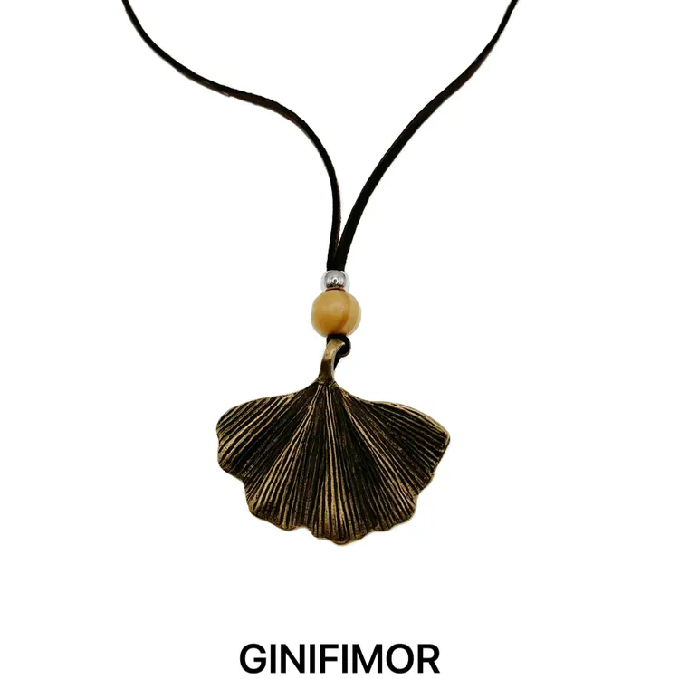 非金属棉绳项链 a857 做旧木珠银杏叶长款项链百搭毛衣链