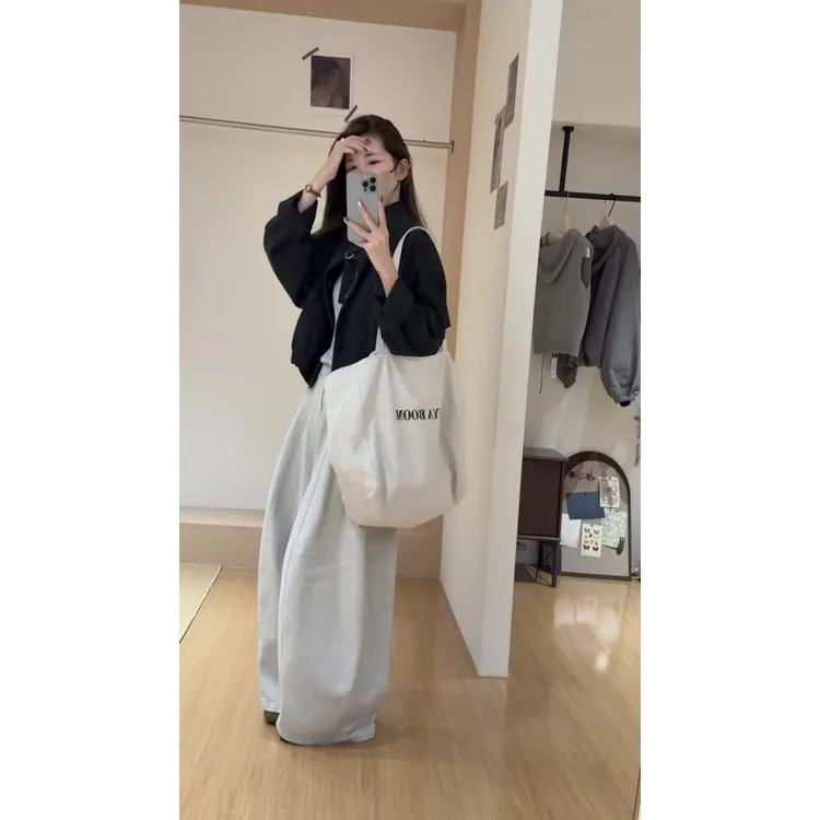 韩系时尚简约连帽短款外套秋季2026新款设计感高腰显瘦弯刀阔腿裤
