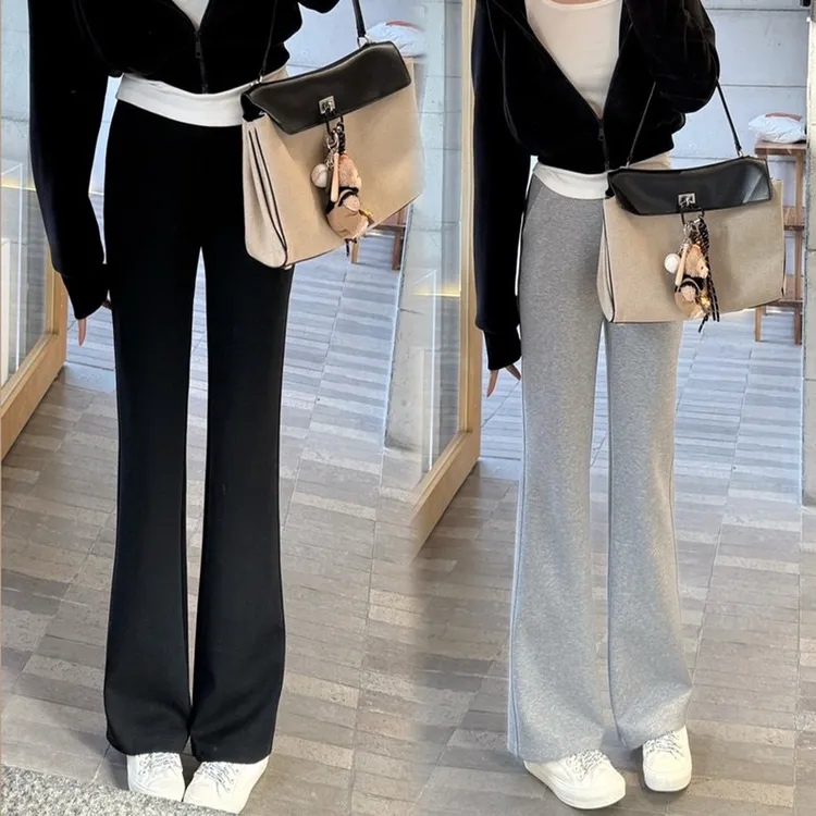 2025春季新款直筒微喇裤子女太空棉显瘦长裤休闲时尚裤子