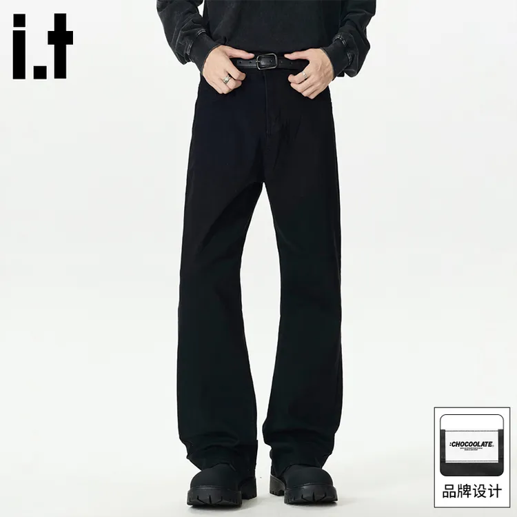 it :CHOCOOLATE黑色牛仔裤男款春秋季直筒宽松阔腿美式直筒裤子
