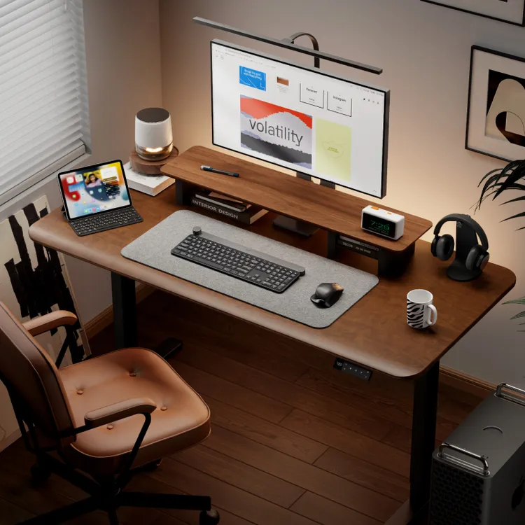 Brateck/北弧电动升降桌S4实木双电机站立电脑桌升降台黑胡桃电控