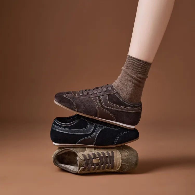 冬季加绒保暖复古真皮德训鞋女鞋时尚百搭休闲运动薄底鞋真皮板鞋