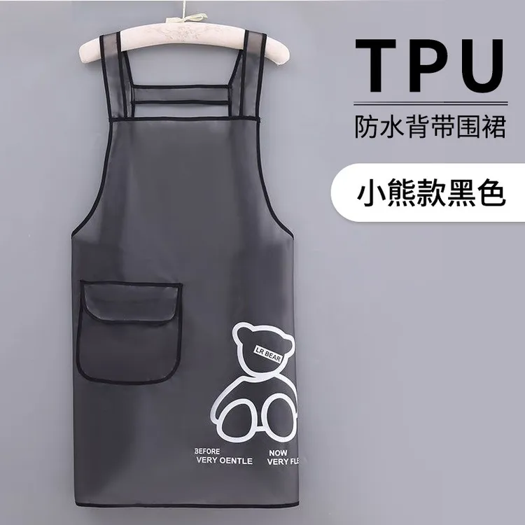 防水围裙无袖TPU卡通工作服免洗可擦手防油成人网红厨房带毛巾