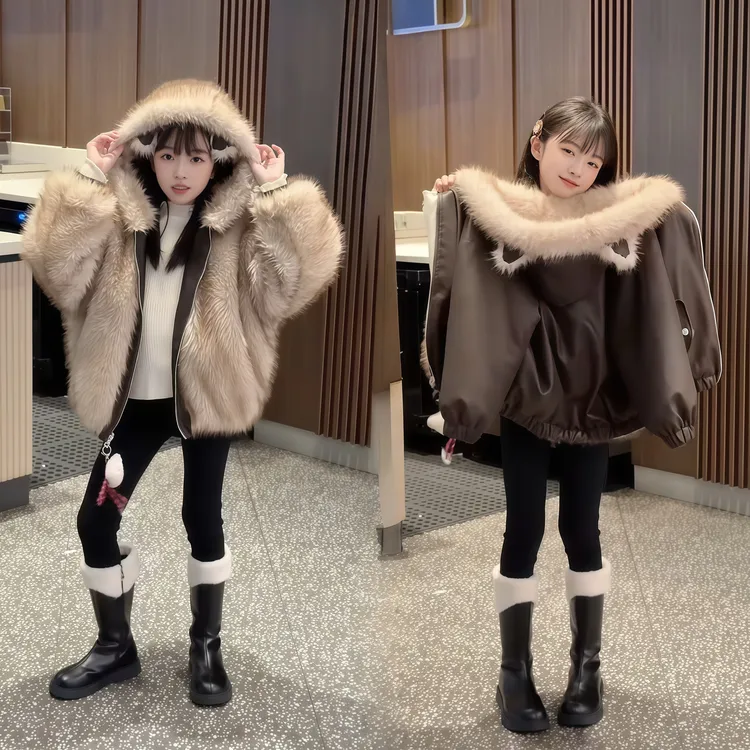 【免洗皮衣双面穿】女中大童外套秋冬2025新款加绒加厚女孩洋气潮款