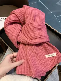 新年圣诞节红色针织围巾女冬季韩版百搭学生情侣加厚保暖毛线围脖