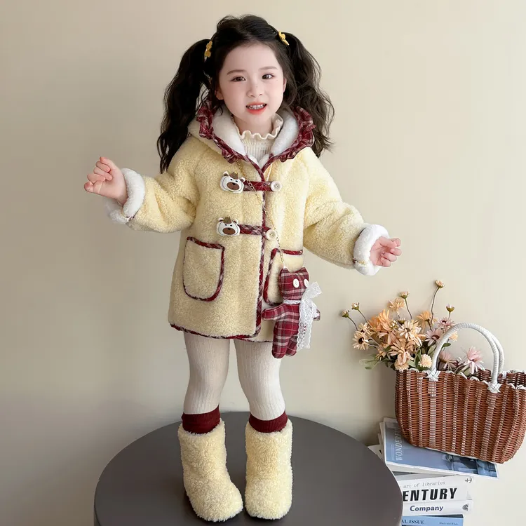 女童外套秋冬2025新款儿童洋气冬季女宝宝加绒加厚时髦冬装毛毛衣
