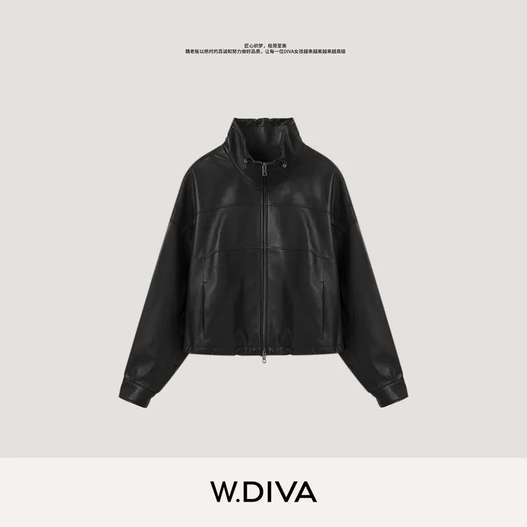 W.Diva【影迹】土耳其进口中东小羔羊无涂层皮立领皮衣53C153112