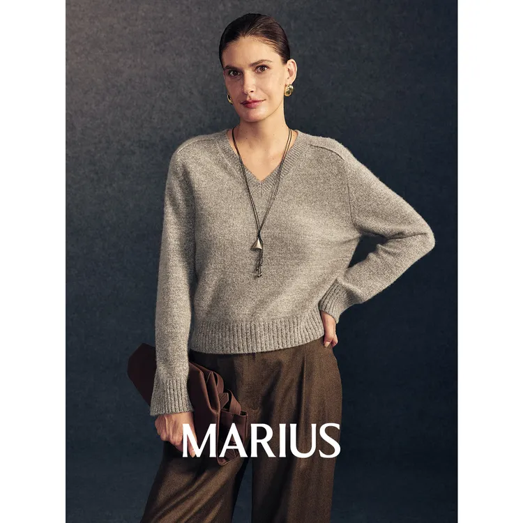 MARIUS | “雪花酥”KVSS鄂尔多斯雪花肌理亲肤V领针织套衫