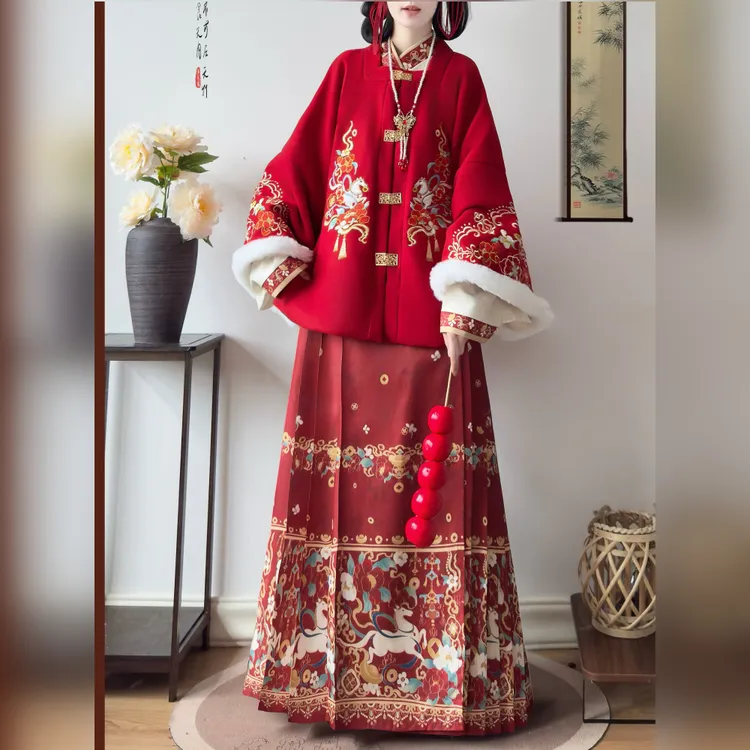 泽芷韶华原创【马上有钱】明制汉服女刺绣短袄加绒新年战衣拜年服