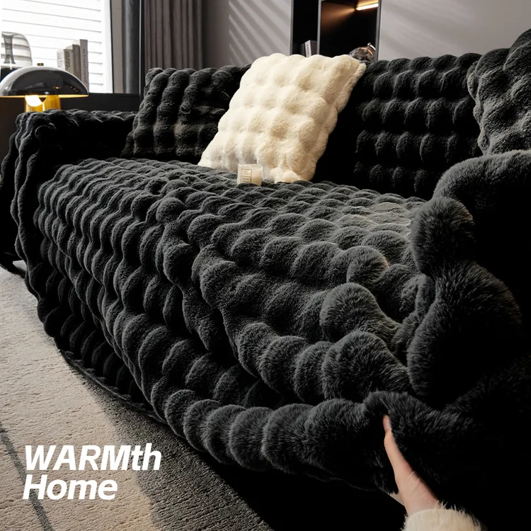 兔毛绒沙发巾全盖布2025秋冬新款加厚防滑全包沙发套罩轻奢高级感