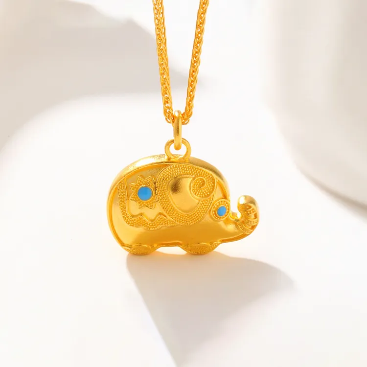 黄金项链足金999金项链墩墩象5D硬金古法珐琅象吊坠纯金女生礼物