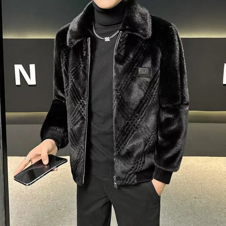 吉罗德蒂2025新款男士皮毛一体外套休闲冬季加厚保暖皮草翻领夹克