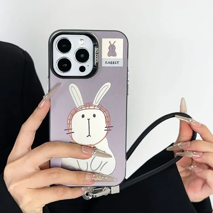 ins亮面兔子适用苹果15PROMAX手机壳卡通IPHONE14高级感16PRO防摔