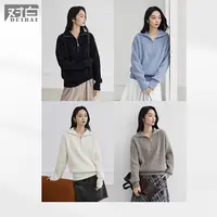 对白绵羊毛混纺半拉链翻领毛衣女2025冬季新款慵懒休闲套头针织衫