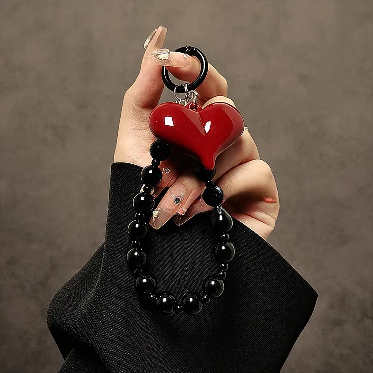 时尚创意爱心吊坠手机链短款手腕手提挂链串珠手机挂绳钥匙扣挂件